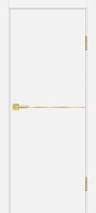 Межкомнатная дверь P-19 AL золотой молдинг Белый матовый